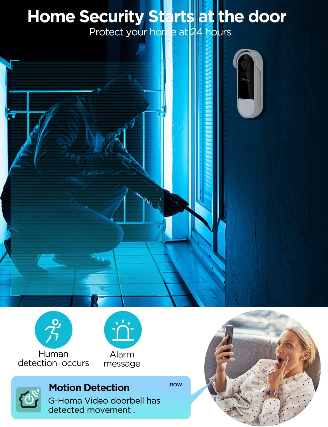 Wireless Video Doorbell with Chime, 1080p HD Night Vision, 2-Way Audio T48603
