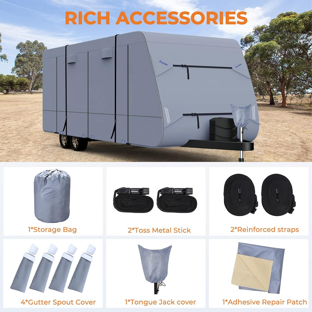 Waterproof Travel Trailer RV Cover with 4 Gutter Spout Covers and 2 Windproof Straps B686003
