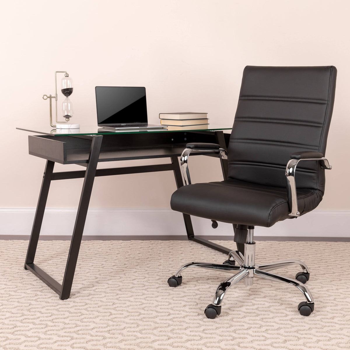 Black Bonded Leather Executive Swivel Chair with Chrome Base A5597
