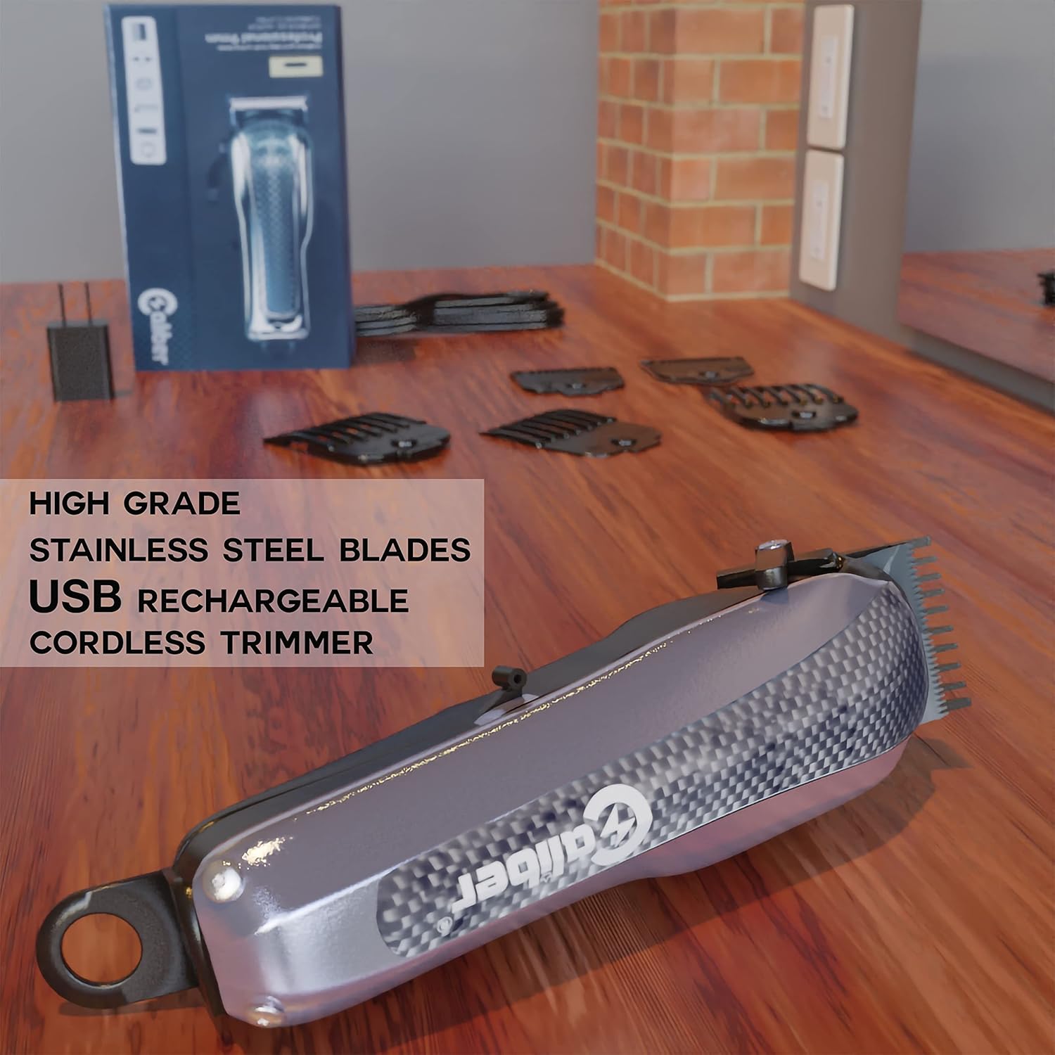 Cordless Electric Hair Clippers with 5 Comb Guards, Blade, Oil, USB Charging Cord & Brush D750