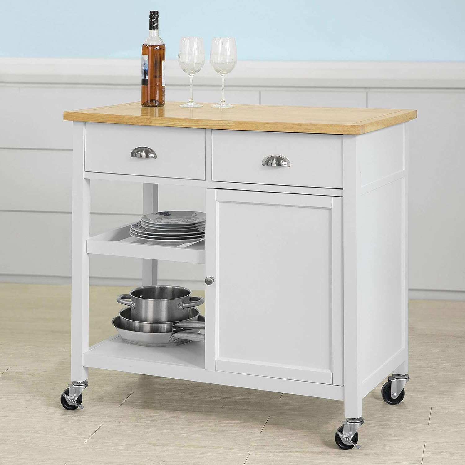 Kitchen Cart with Rubber Wood Top and Wide Drawer N1106