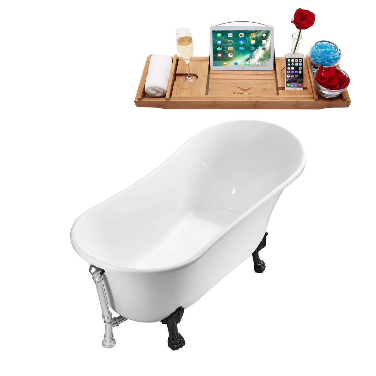 White Soaking Clawfoot Tub with External Drain V22519