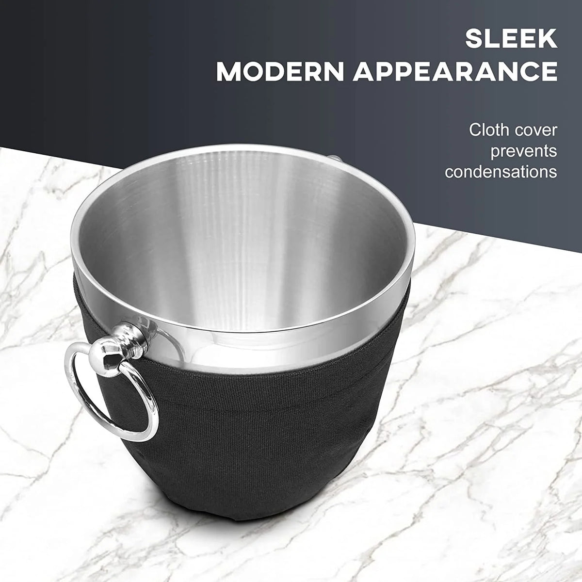 Black Double Walled Stainless Steel Insulated Ice Bucket with Nylon Holder R6773