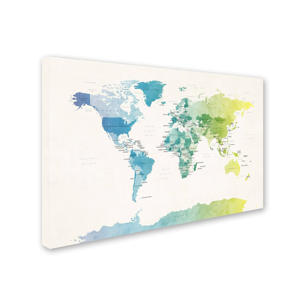 Watercolour Political Map of The World Canvas Art P413796