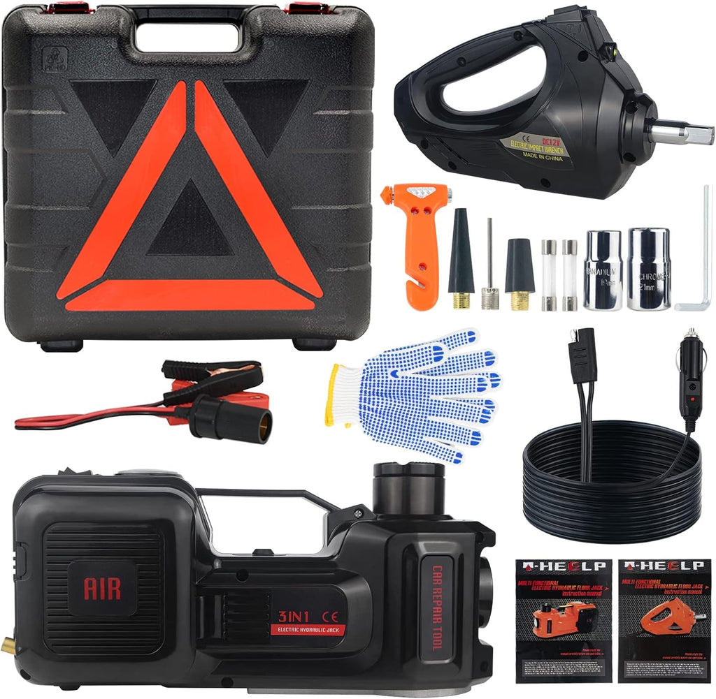 Electric Car Jack Kit 5 Ton 12V with Impact Wrench Portable Hydraulic Tire Changing with Inflator E115392
