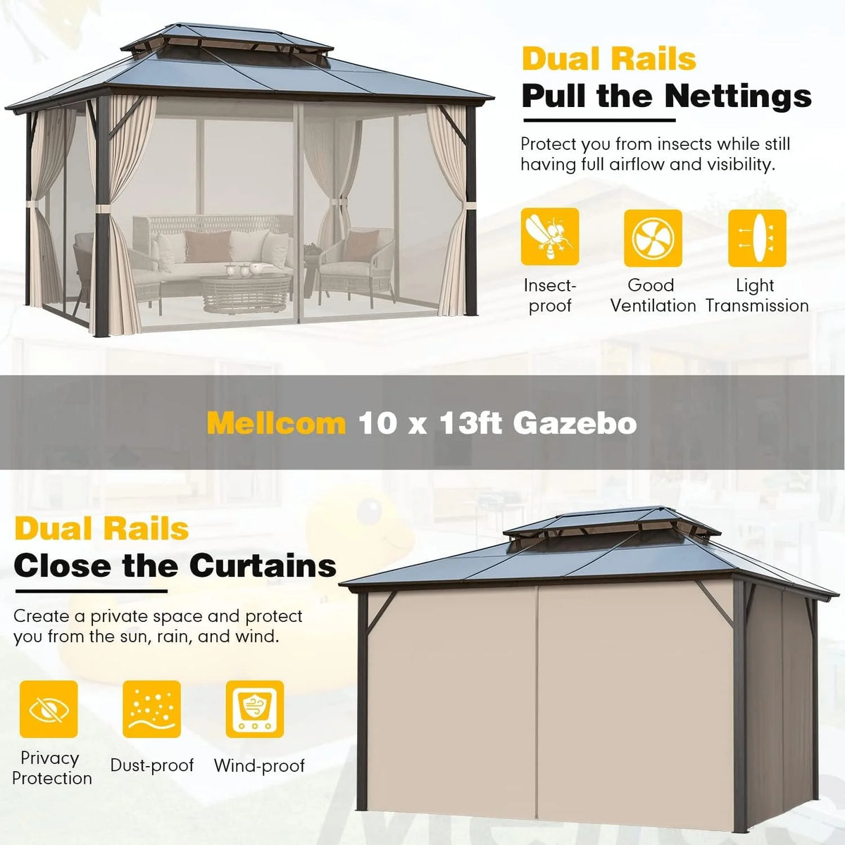 10' x 13' Outdoor Hardtop Gazebo with Aluminum Frame Z631202