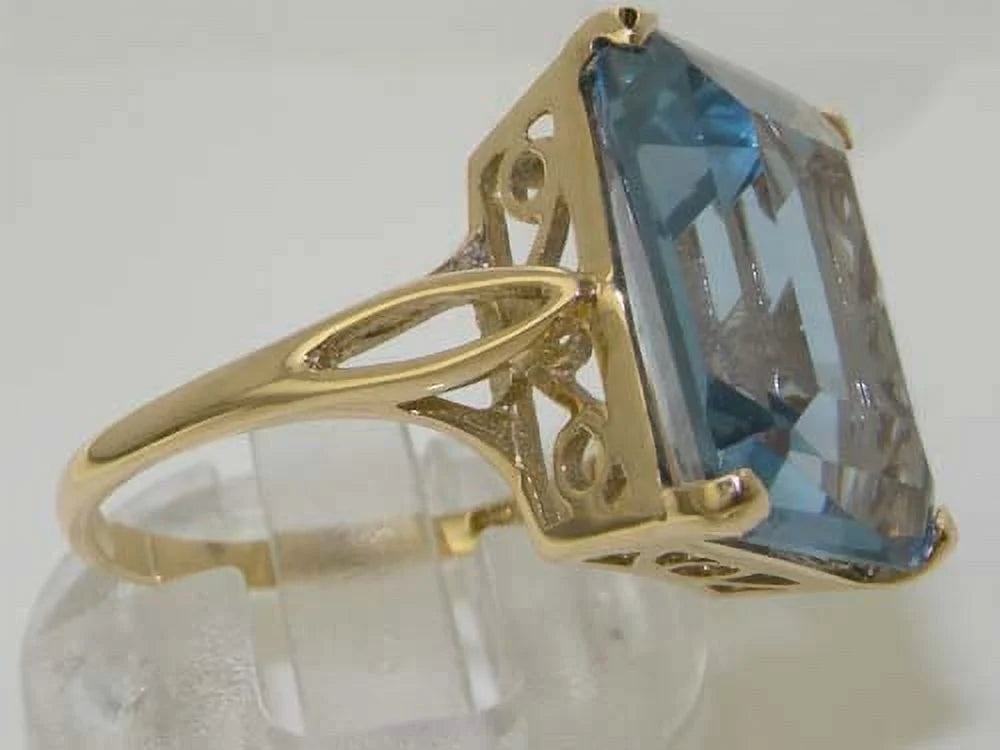 Solid 14K Yellow Gold Octagon Cut Synthetic Sea Blue Spinel Ring X100106