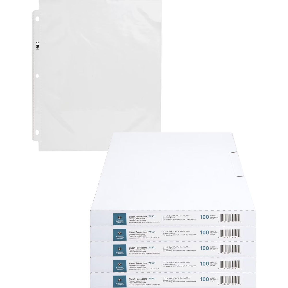 Top-loading Poly Sheet Protectors for Letter 8 1/2" X 11" Sheet, 3 X Holes, Clear, Polypropylene, 500 / Carton T638