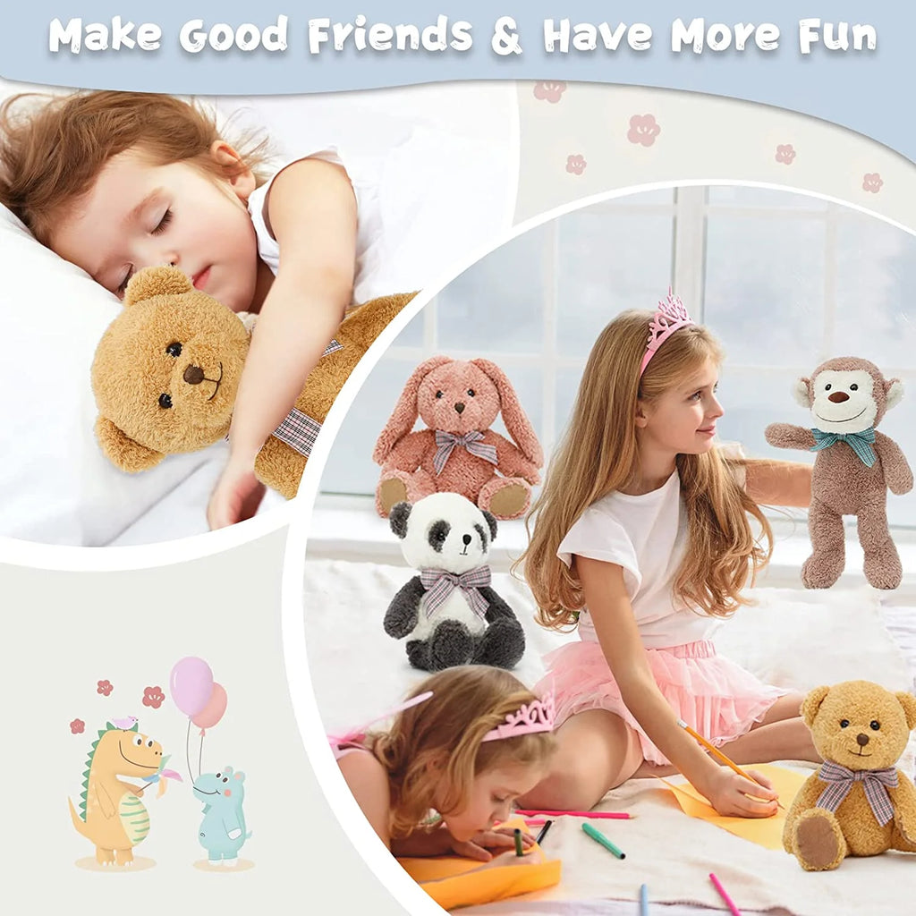 5 Packs Soft Stuffed Animals Teddy Bear, Monkey, Panda, Rabbit, 12.5" E14657