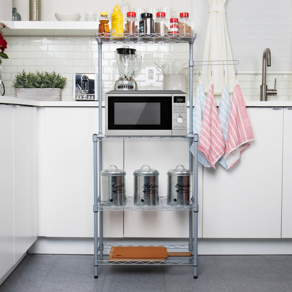 3-Tier Metal Utility Shelf and Microwave Stand with Hooks X92997