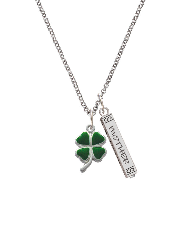 Silvertone Green Four Leaf Clover Mother Daughter Bar Charm Necklace, 23" X94598