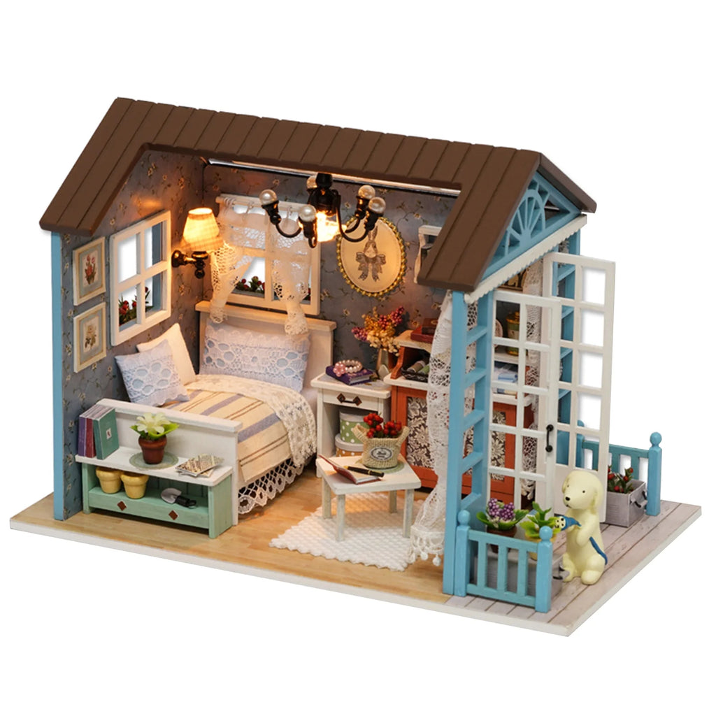DIY Miniature Dollhouse Kit 3D Wooden House Craft with Furniture LED Lights K689