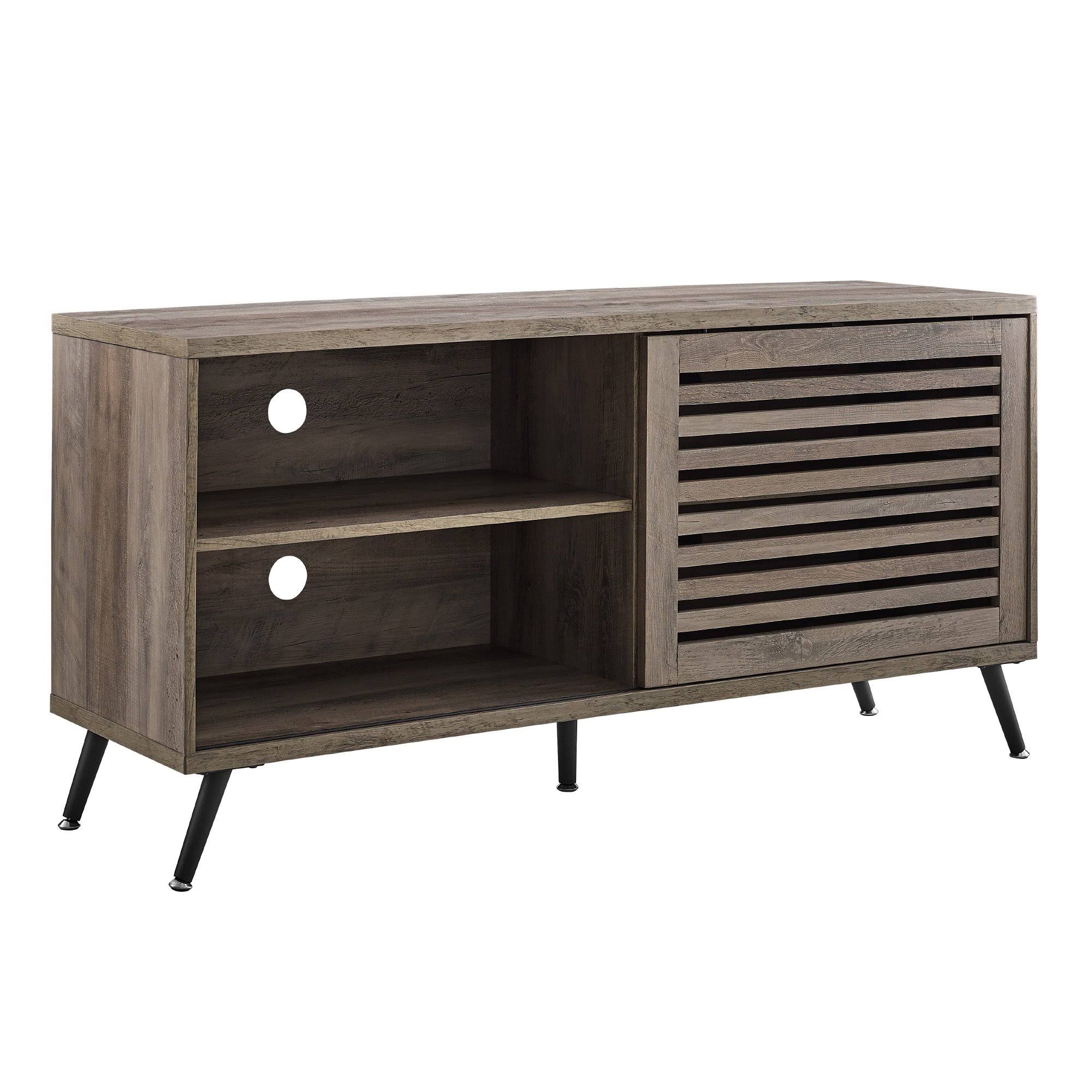 Grey Wash Sliding Slat Door TV Stand V338