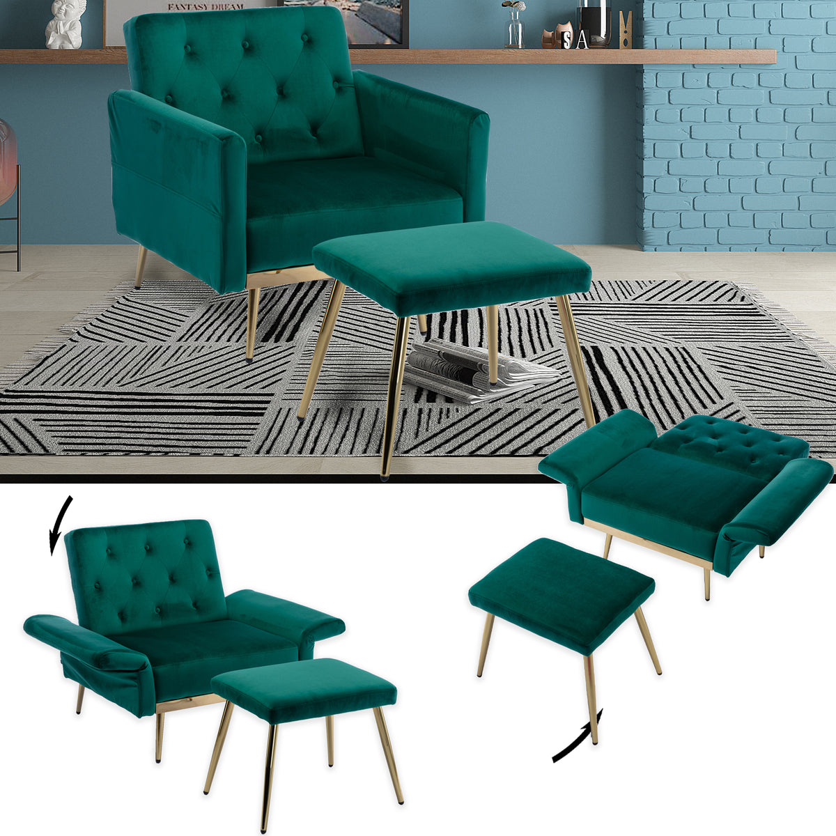 Velvet Accent Chair with Ottoman Q44450