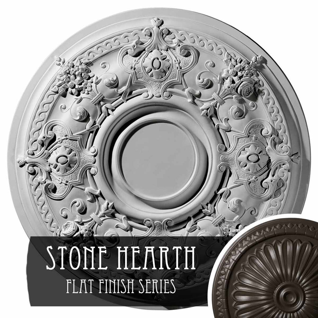 29 1/4x22OD x 2x22P Hand-Painted Stone Hearth Ceiling Medallion X7013