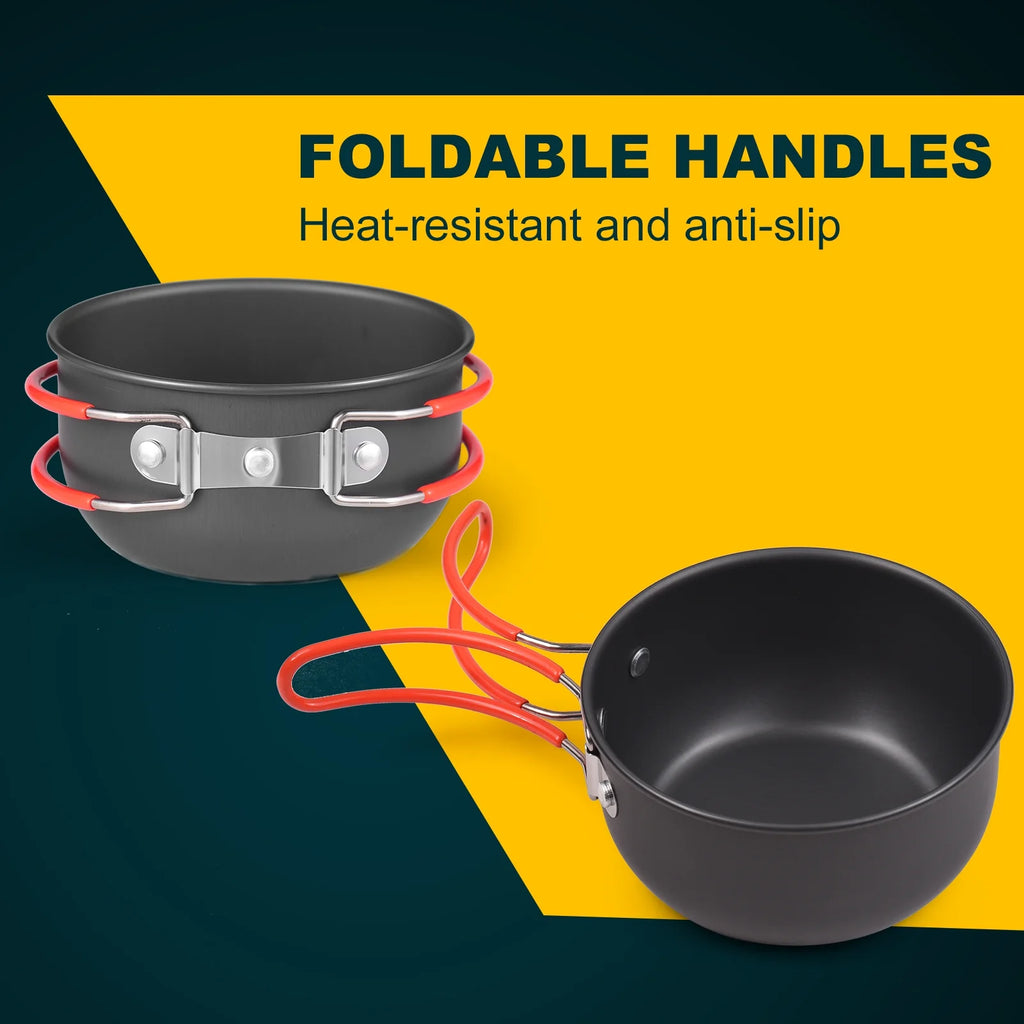 Camping Cookware Mess Kit with Non-stick Aluminum Camping Pot X95924