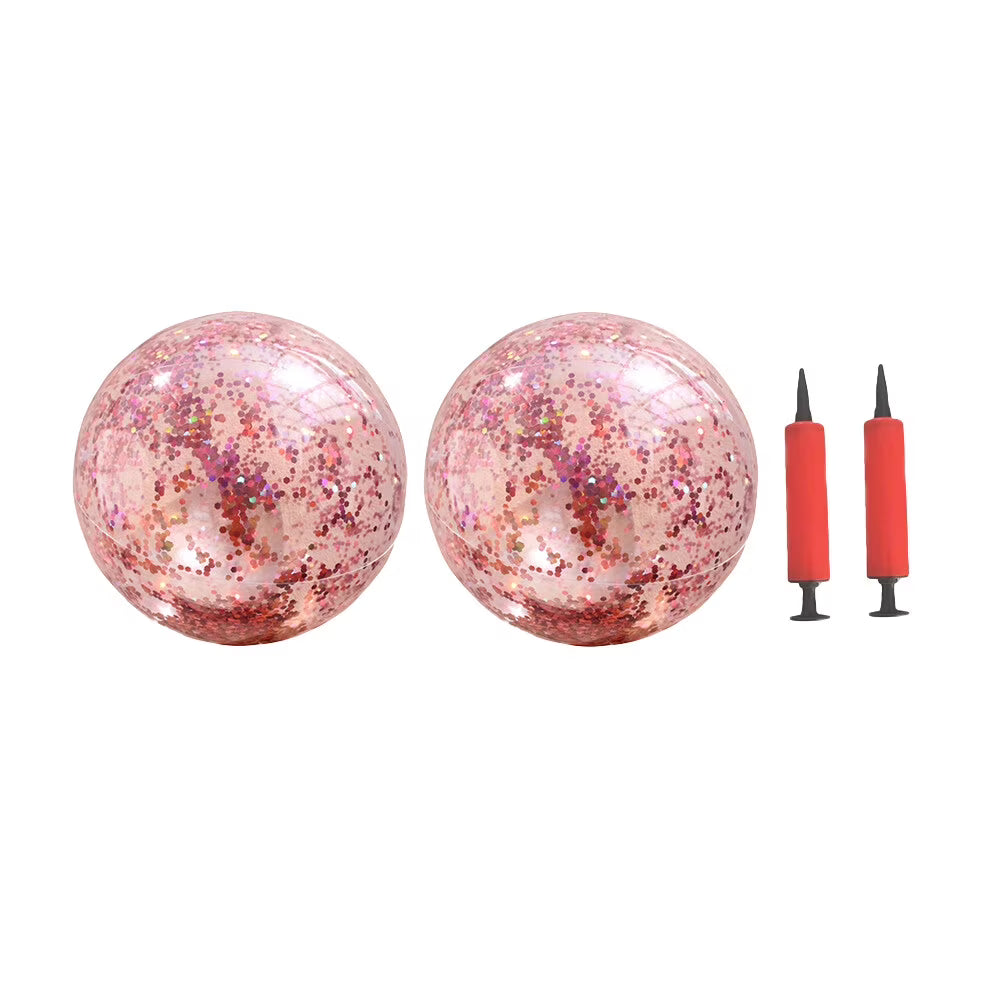 Rose Golden Glitter Beach Ball 4 Pcs Set with Pump Y818575