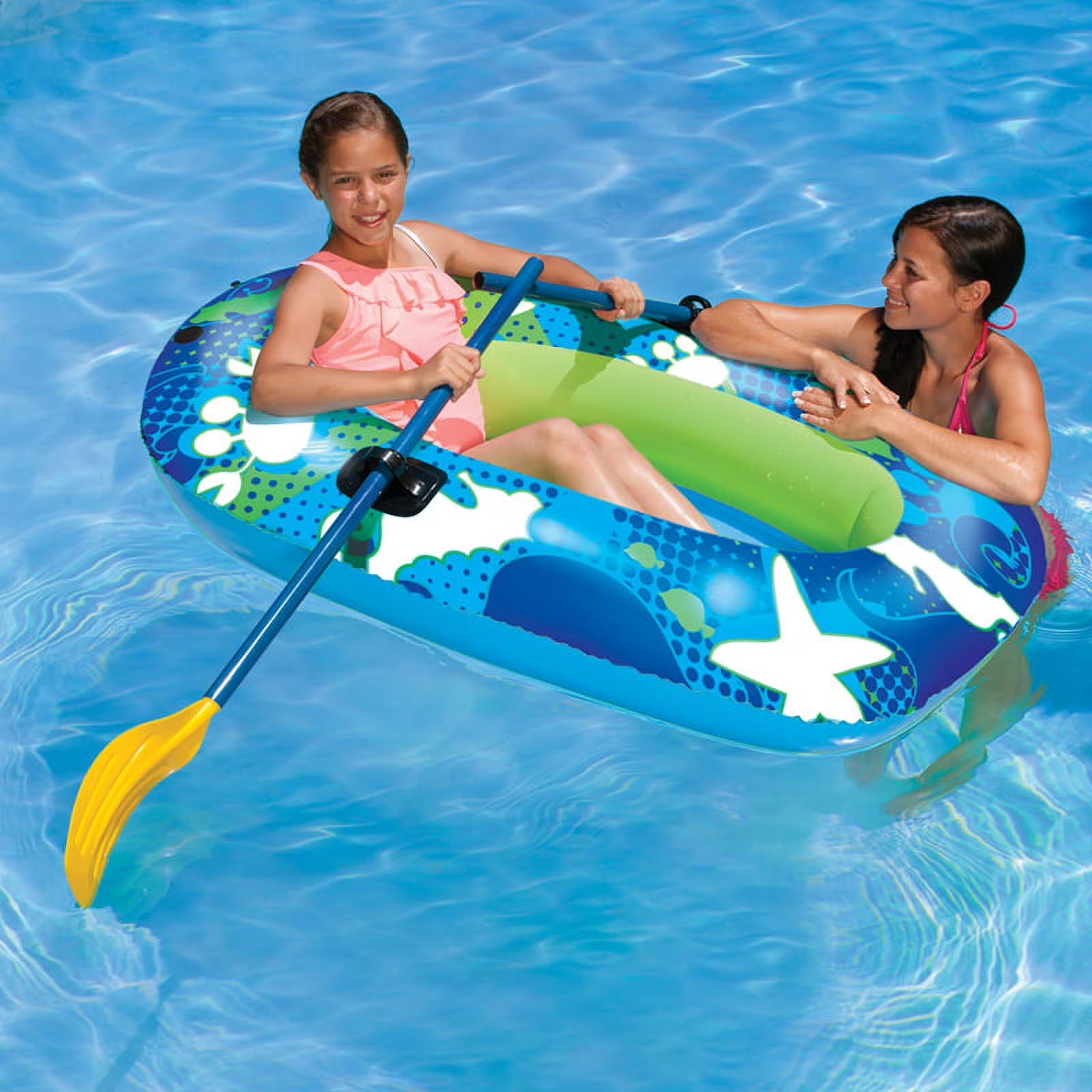 59" Blue and Lime Green Inflatable Swimming Pool Boat E1177