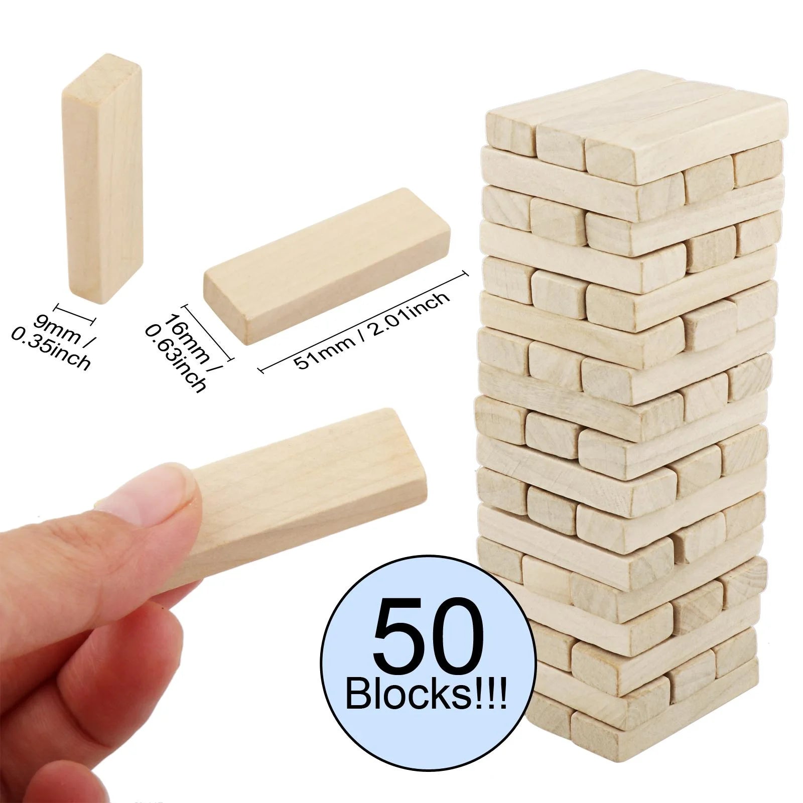 50 Pieces Classic Blocks Wooden Bricks Building Game C351
