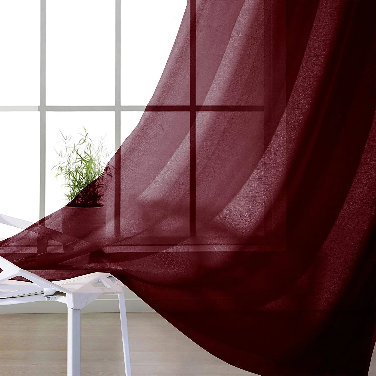 Burgundy Semi-Sheer Grommet Curtain Panel Pair, 108" x 84" K766082