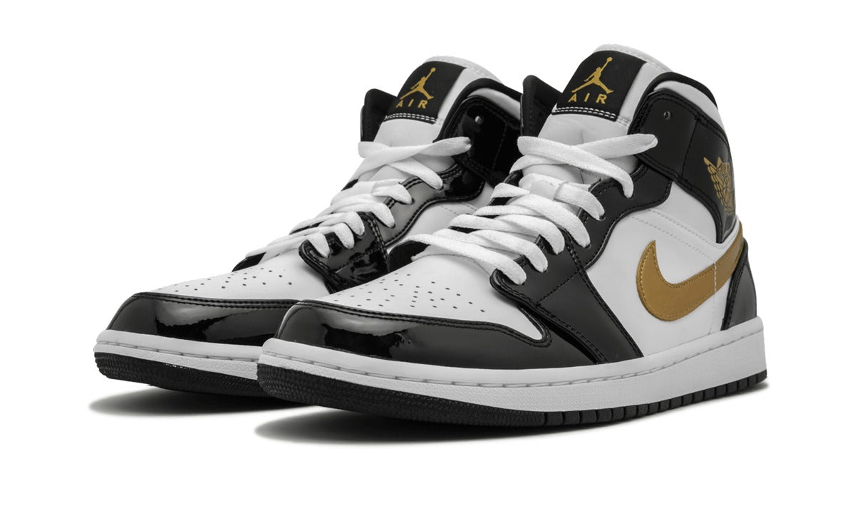 Air Jordan 1 Mid Sneakers – White, Black & Metallic Gold