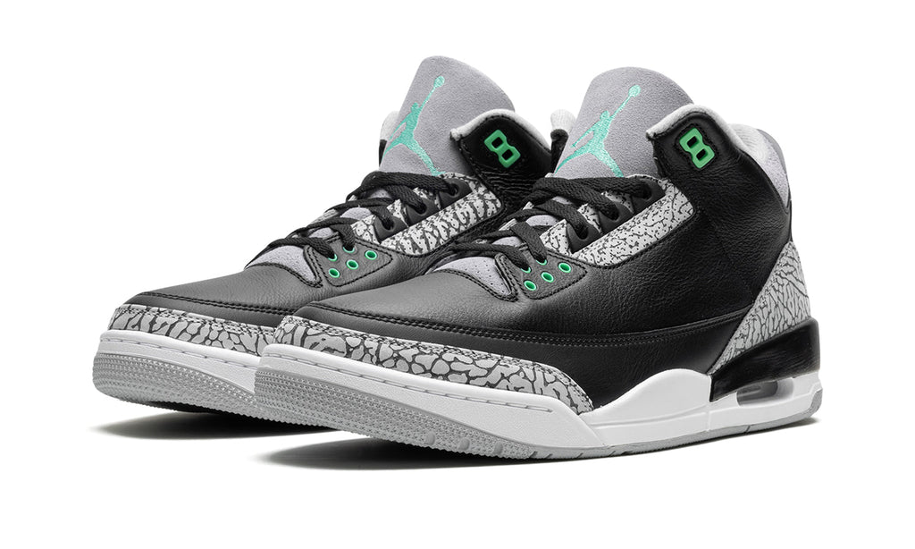 Air Jordan 3 Retro Sneakers - Black and Grey with Mint Green Accents