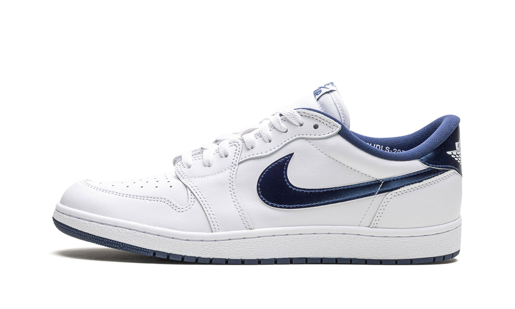 Air Jordan 1 Low '85 Sneakers - White and Navy with Glossy Swooshes