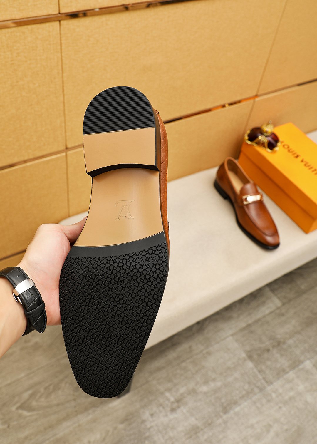 Louis Vuitton Embossed Buckle Loafers - Moc-Toe Stitching
